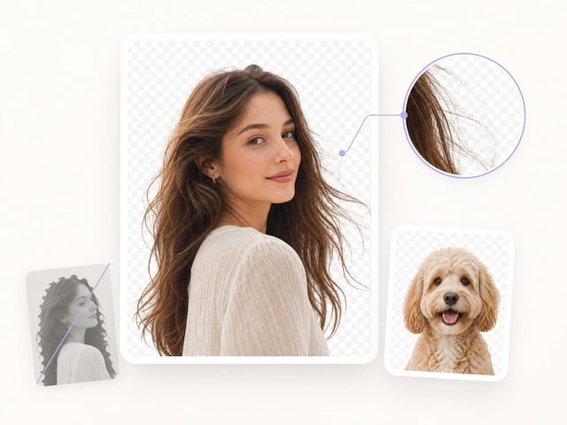 Portrait cutout from the AI Background Remover showing soft-alpha hair edges